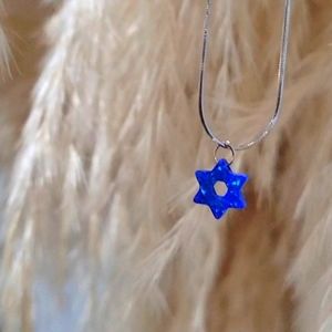 Blue opal David star with silver chain